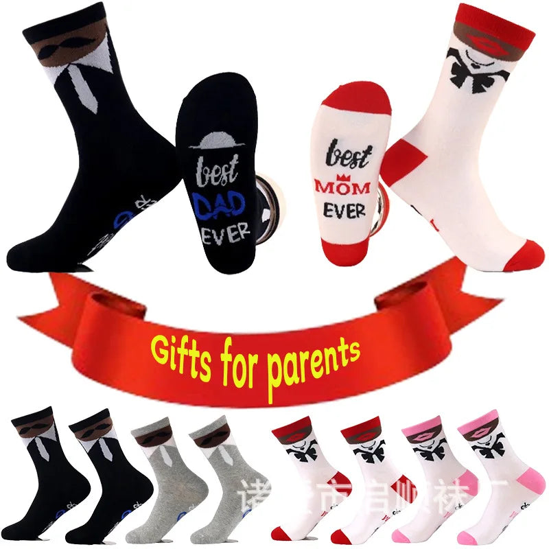 Wholesale Personalised Best Mom and Dad Graphic Socks Women Men Novelty Couple Cotton Crew Socks