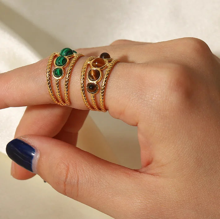 Fashion Malachite Stainless Steel Rings for Women Fine Jewelry Rings