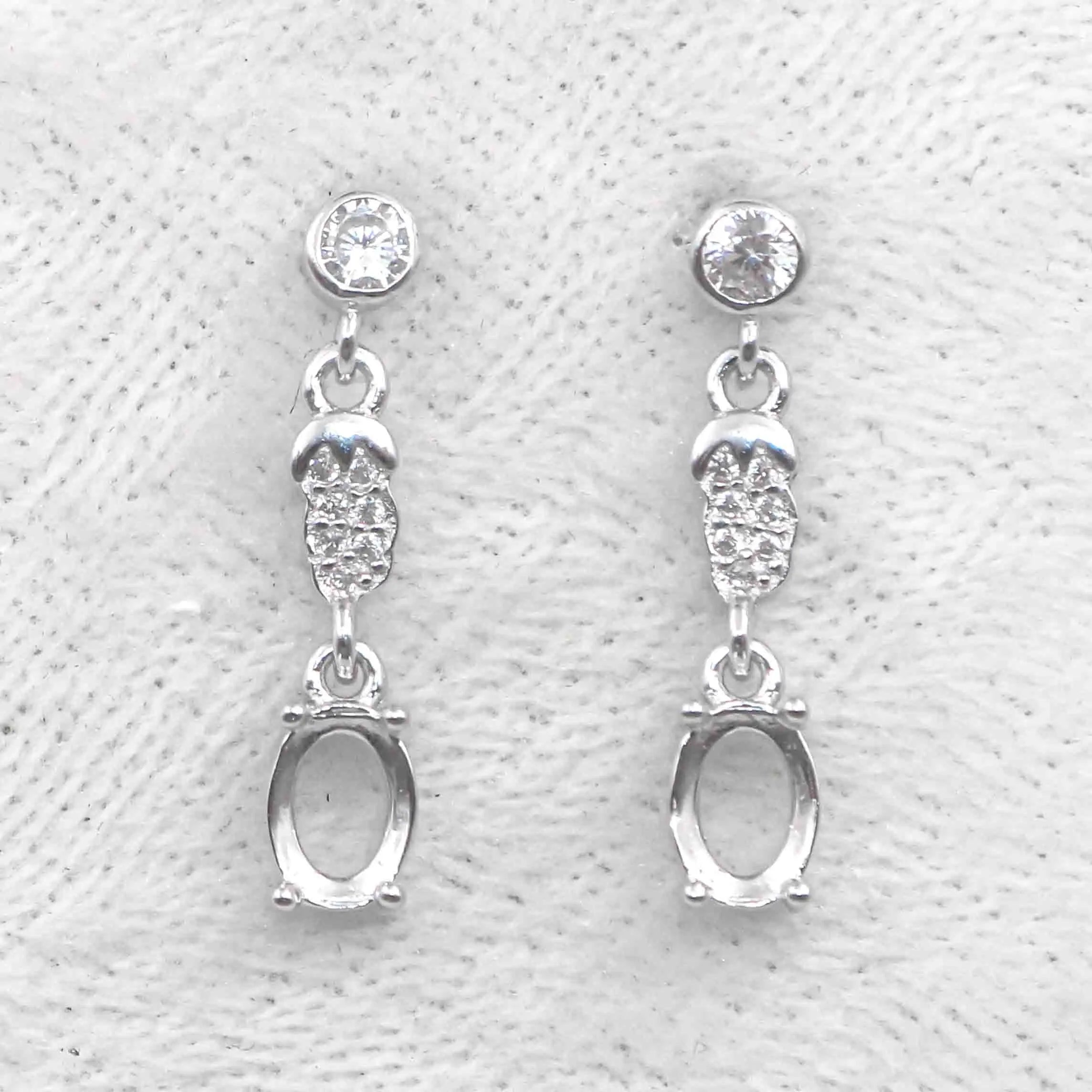 Sterling Silver 4*6mm Semi Mount Stud Eardrops Empty Frame Support Blank Setting S925 Base Without Center Stone DIY for Inlay