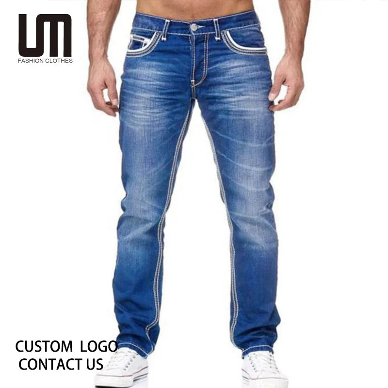 Liu Ming Good Quality Trends Streetwear Men Clothes Boyfriend Jeans Long Straight Denim Pants Trousers