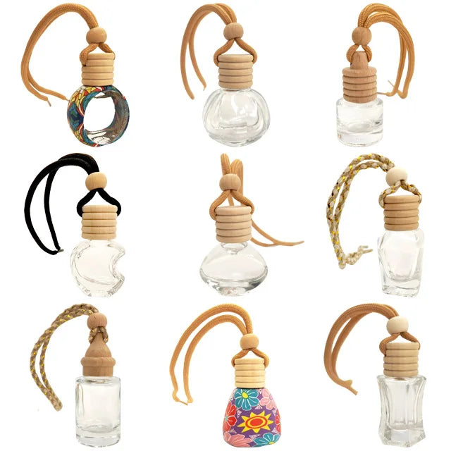 10ml Hanging Essential Oil Diffuser Empty Clear Glass Square Screw Cap Refillable Car Air Freshener Perfume Aromatherapy Pendant