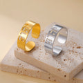 Hollow Out Hebrew Script Finger Ring Stainless Steel Hebrew Gold Plated Adjustable Ring Jewelry Gifts for Men Women