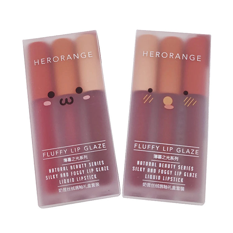 HERORANGE Beauty Makeup Series Silky and Foggy Lip Glaze Liquid Lipstick Set