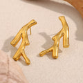 High Quality Fashion Gold Plated Stainless Steel Stud Earrings for Women Irregular Branches Tree Fork Jewelry