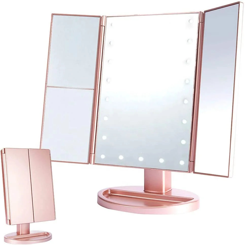 2023 Makeup Vanity Mirror with Light 1/2/3X Tri-Fold Make up Mirror with 22 LED Lights Light Touch-Screen & Light Control