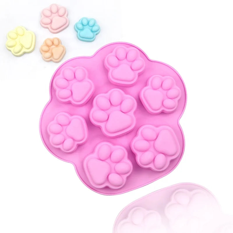 1014 Free Sample Silicone Soap Molds 7 Hole Cute Cat Feet Shape Silicone Candle Molds Hand Make Cake Mould Soap Making Resin