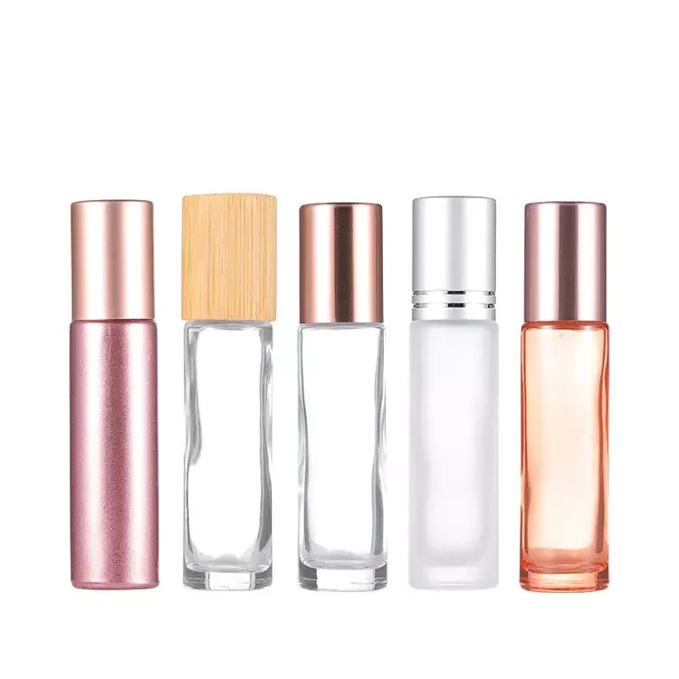 Ready to Ship 10ml Essential Oil Cosmetic Packaging Perfume Gemstone Roll on Glass pink Crystal Roller Bottle Gold Cap