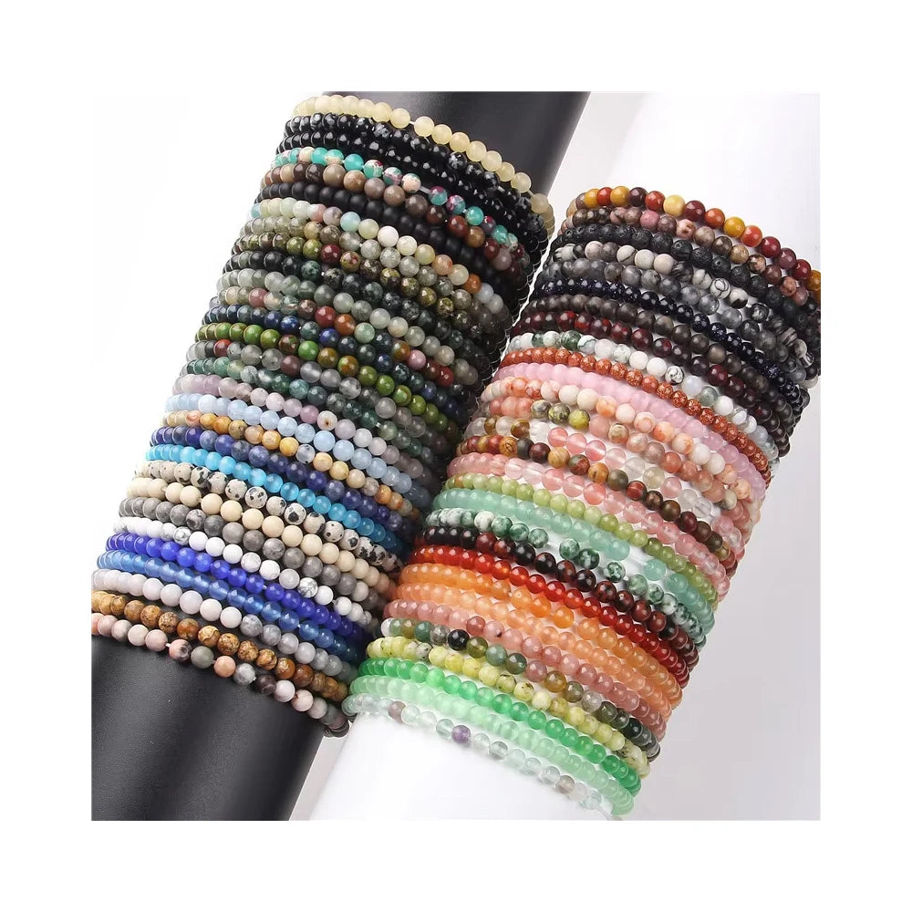 Women 4mm Natural Stone Agate Beads Bracelet Mini Energy Healing Crystal Stone Men Bracelet Jewelry