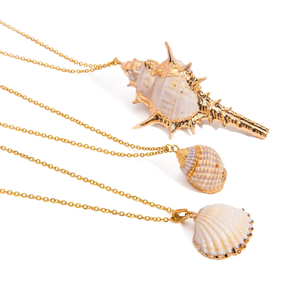 Ins Fashion Beach Ocean Starfish Charm Necklace 18K PVD Gold Plated Stainless Steel Natural Shell Necklace for Women