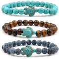 Adjustable 8MM Natural Stone Punk Elastic Volcanic Stone Turquoise Yoga Healing Blue Sea Stretch Beaded Turtle Charm  Bracelet