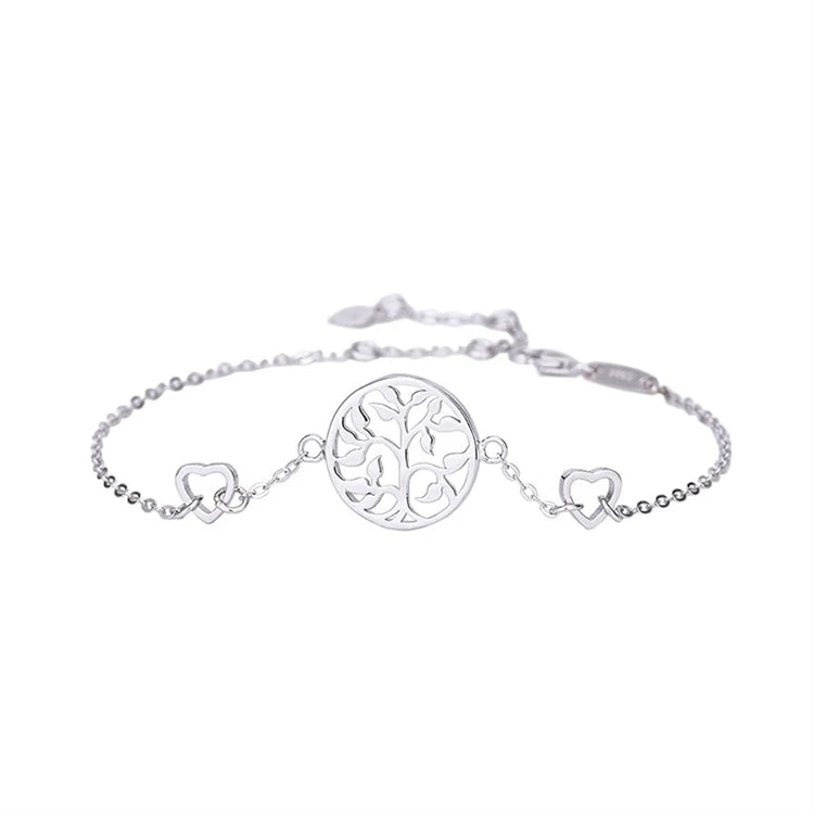 Fine Jewelry 925 Sterling Silver Dainty Round Disc Tree Of Life Charm Bracelet For Women