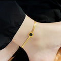 HOVANCI Dainty 18k Gold Plated Stainless Steel Anklet Jewelry Round Black and White Shell Rome Beads Anklet