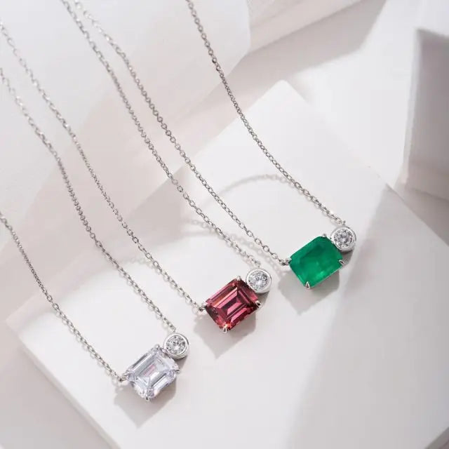 925 Sterling Silver 8x10mm Emerald Green Rectangular Necklace Emerald Cut Cubic Zirconia CZ Pendant Necklace