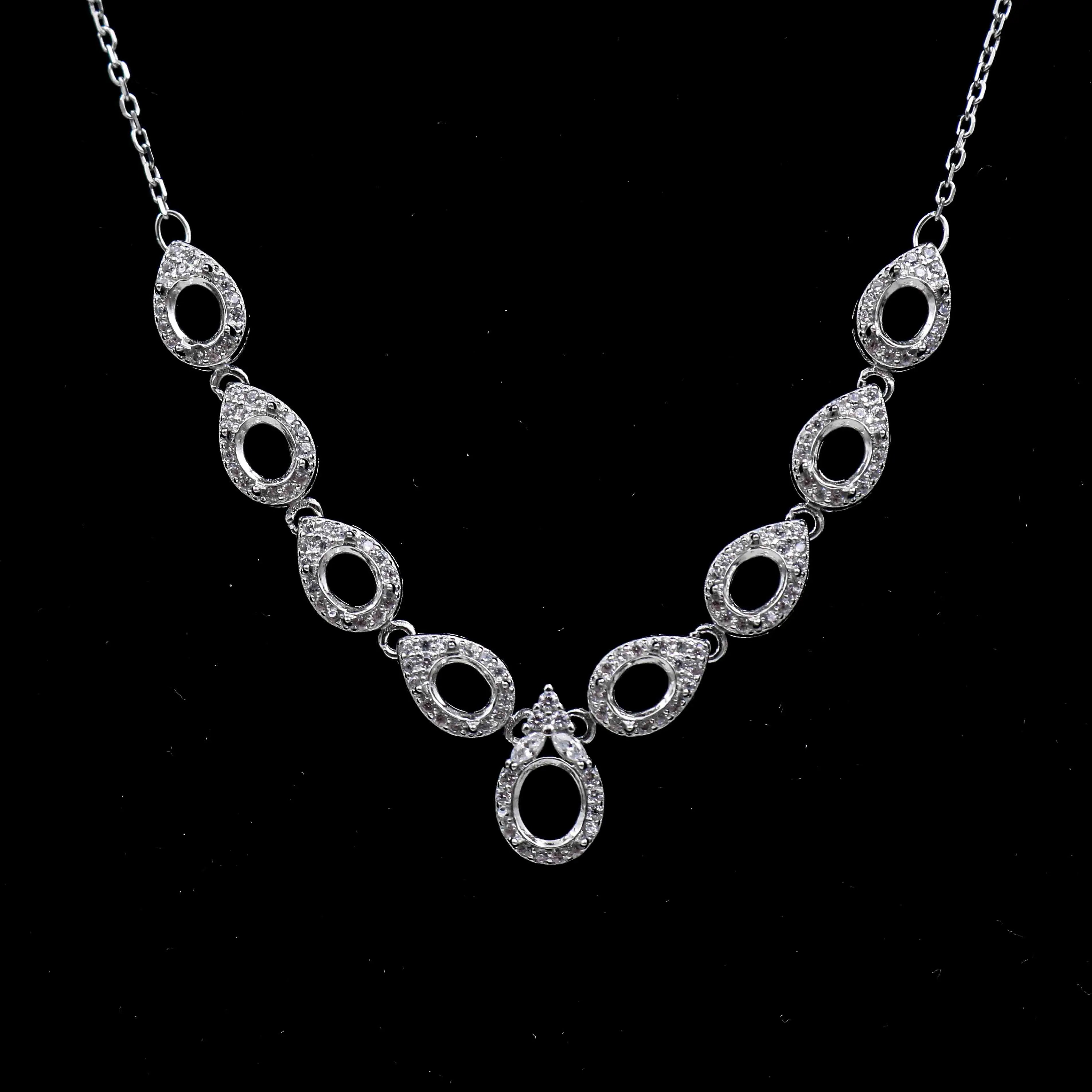 Sterling Silver 4*5+5*6mm Semi Mount Necklace Empty Support Blank Claws Setting S925 Base Without Center Stone for DIY Inlay