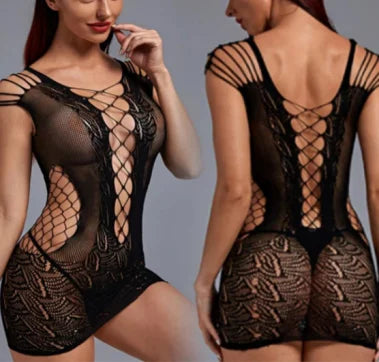 FISHJUMPING One Piece Fishnet Bodystockings Women Sexy Transparent Lingerie Plus Size Lingerie Bodysuit