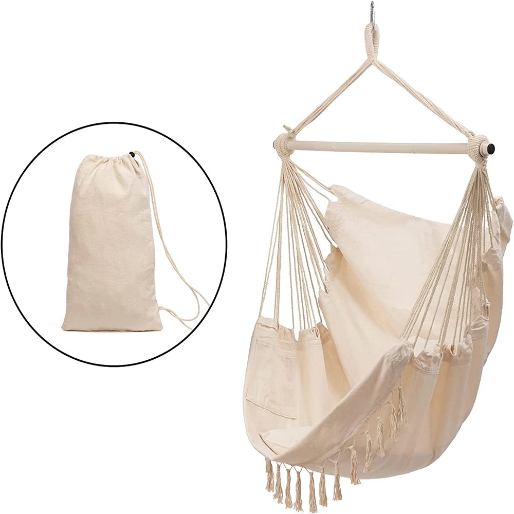 Outdoor Modern Sturdy Fabric Rope Hammock Chair with Carry Bag (Multi-color) for Hotels & Parks 1-Person