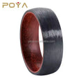 POYA 8mm Dome Black Carbon Fiber Ring Solid Wooden Insert Comfort Fit Classic Style Tungsten Jewelry Wedding Engagement Gift