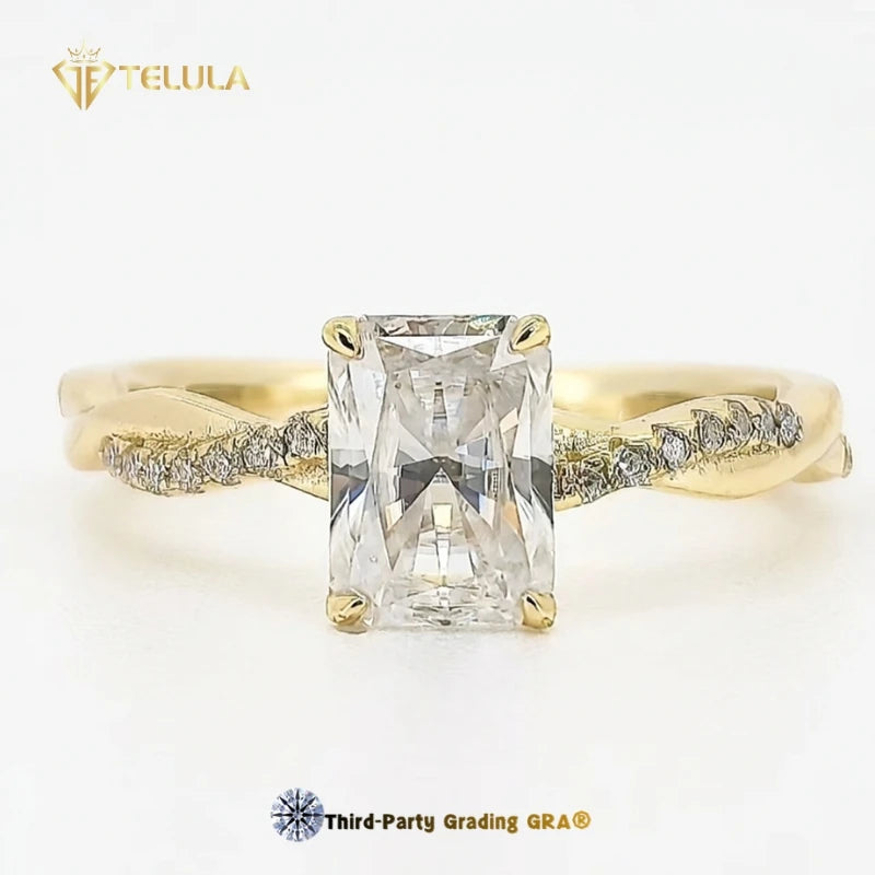 Classic 1CT Radiant Cut Moissanite Rings VVS D Color GRA Certified S925 18K Gold Plated Moissanite Ring