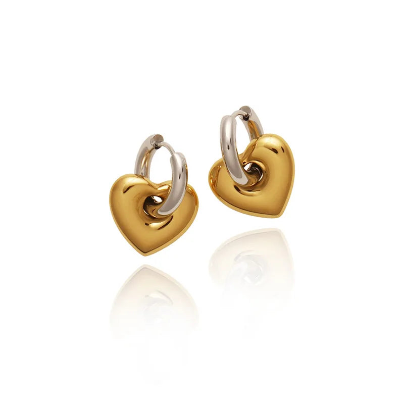 Minimalist Non Tarnish Stainless Steel Hoop Earrings 18k Gold Plated Heart Design Two Stone Earring Women YF3782