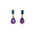 MSE-691 Green Sapphire Earrings Pink Sapphire 10K Yellow Gold Pear Cut Lab Grown Diamonds Stud Earrings
