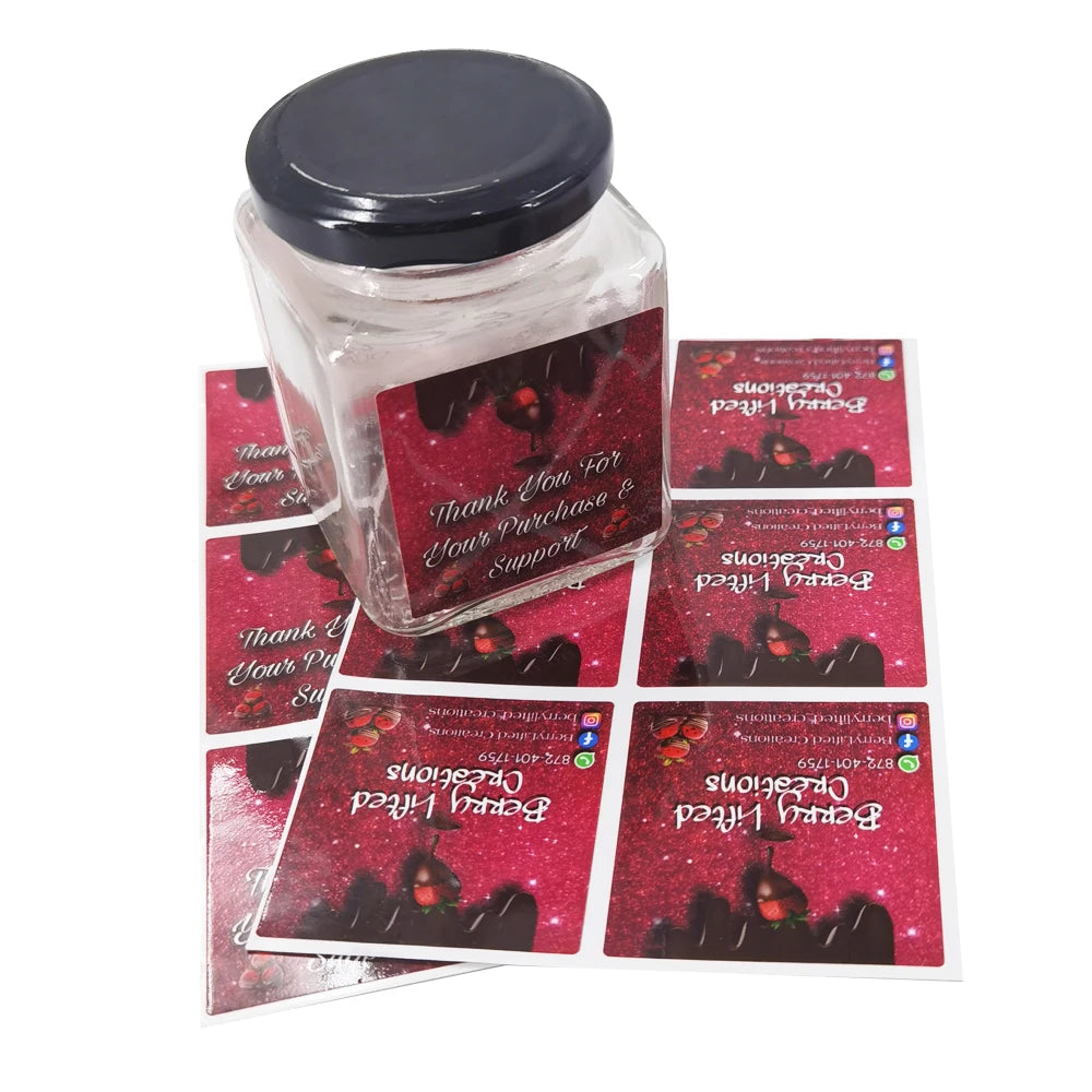 Custom Printed Mini Jam Waterproof Vinyl Spice Labels for Fast Food Strong Adhesion Kitchen Dishwasher Wash Snack Pizza Sandwich