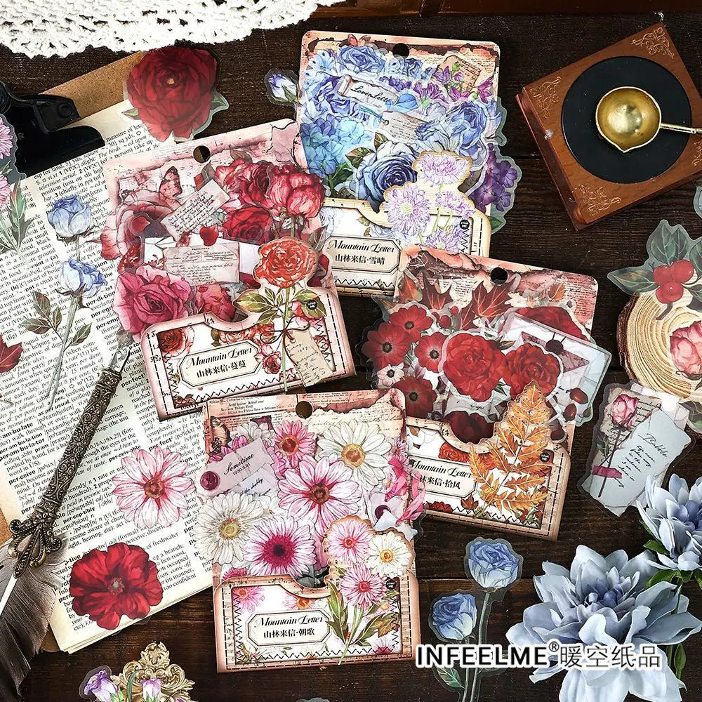 20 Sheets/pack Letters From the Mountain Series 4 Colors Floral Theme Stickers 4