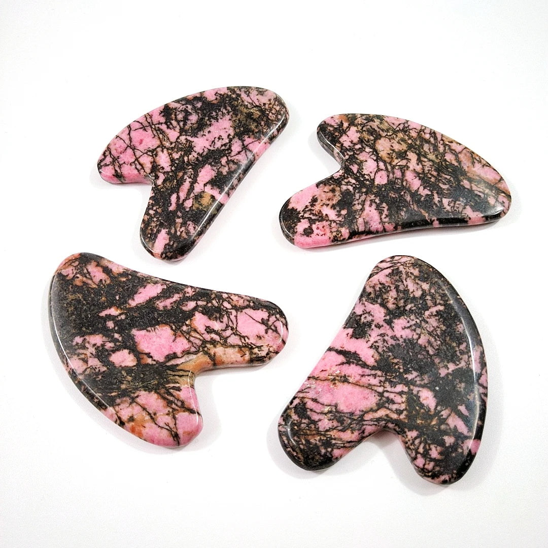 Huiying Popular Design Rhodonite jasper Face Gua Sha Board Heart Face Guastone Tool Anti Aging
