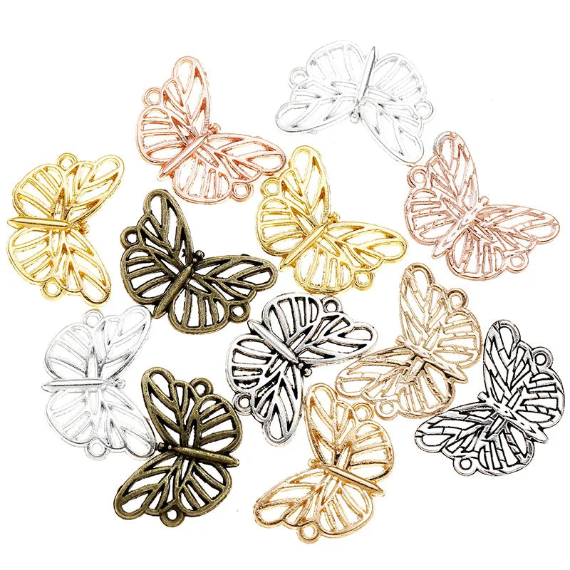 200pcs/bag Charms Lovely Butterfly 6 Color Pendants Making DIY Handmade Tibetan Finding Jewelry D2110