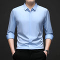 RNSHANGER New Men's Business Casual Long Sleeved Solid Shirt Casual Wrinkle Resistant Button Invisible Comfortable Male Shirts