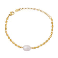 Classic 18K Gold Plated Stainless Steel Bracelet for Women Tarnish-Free Baroque Freshwater Pearl Bead Chain for Parties Gifts