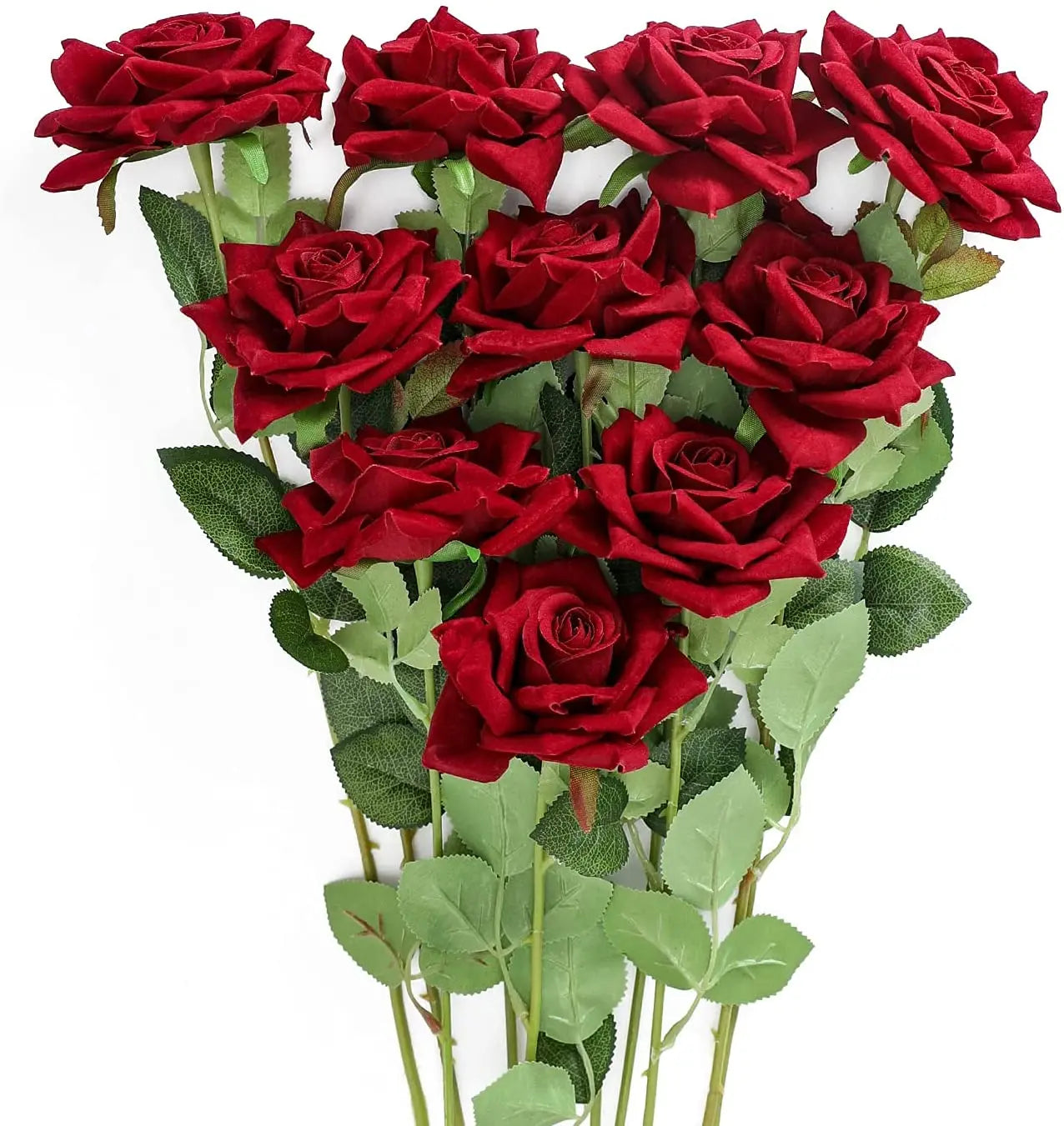 10pcs Artificial Roses Faux Velvet Flowers Blossom Bridal Bouquet for Home Garden Wedding Decor (Red)