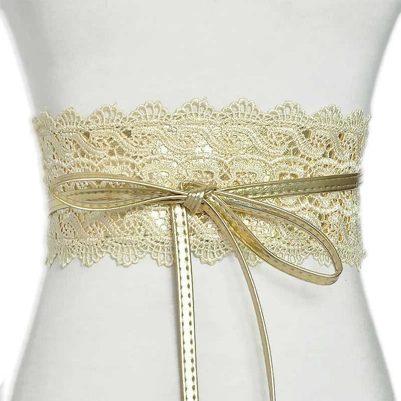 Women  Multicolor Wide Fabric Belt Girdle Lace Tuff Girl Belts extra Wide Lace Belt