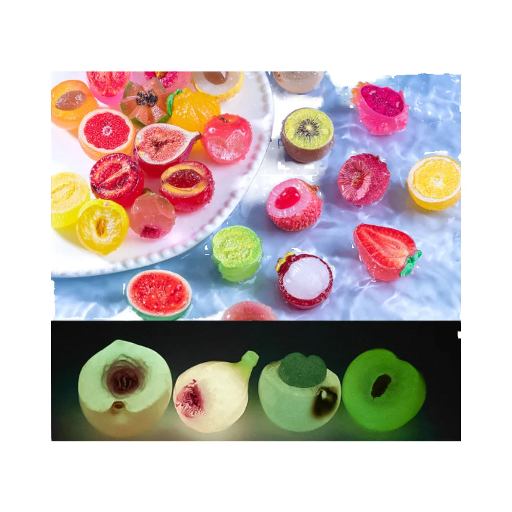 Mixed Cute Glowing Fruit Cabochons Characters Planar Resin Flatback Charm 3D Watermelon Pineapple mango Cantaloupe Lemon Lychee