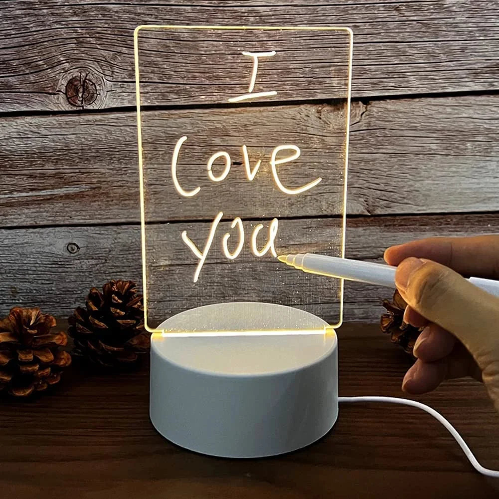 Creatives LED Night Light Pen Rewritable Acrylic Note Board DIY 3D Table Small Message Board Perfect Gift Blank