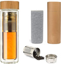 15oz No Minimum Premium High Quality Double Wall Glass Fruit Water Bottle Tea Water Bottle with Infuser Bamboo Lid