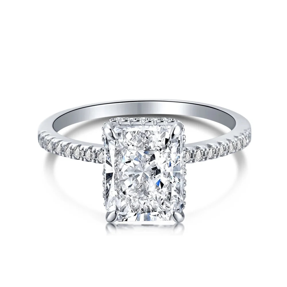 Dylam High Quality 8A CZ Women Luxury Rhodium Jewelry Emerald Cut Eternity Engagement 925 Sterling Silver Women Wedding Ring
