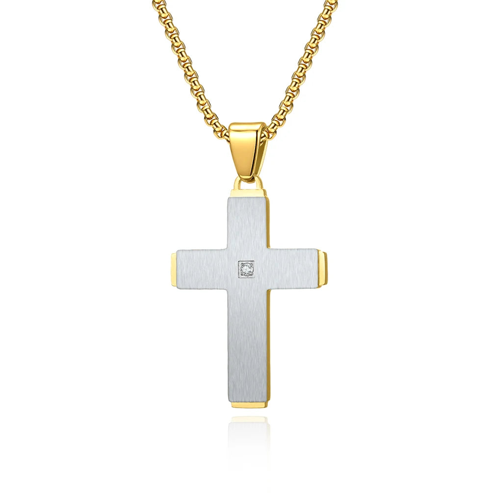 Factory Wholesale Muslim Men's Stainless Steel Religious Necklace Summer Hot Street Trend Jewelry Cubic Zircon Cross Pendant