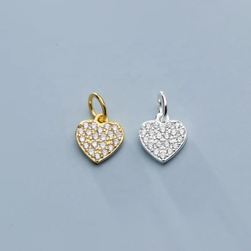 Vintage Sterling Silver 925 Fashion Jewelry Heart Zircon Pendants Charm for Necklace Making