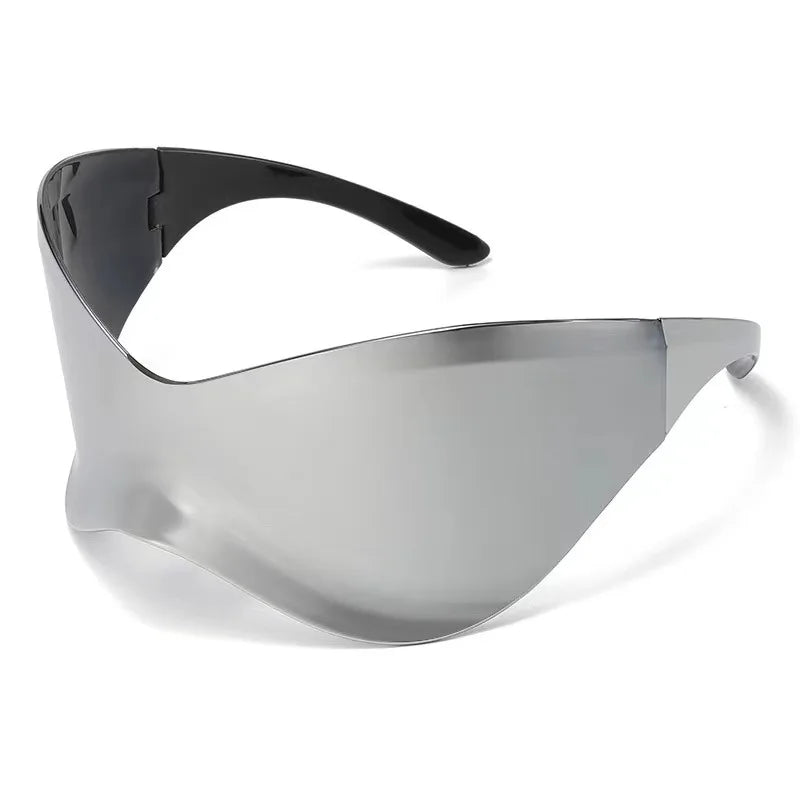 Y2K Futuristic Oversized Sunglasses Wrap around Sun Glasses Steampunk Style Black Gray PC Frame Fashion Eyewear Gafas De Sol