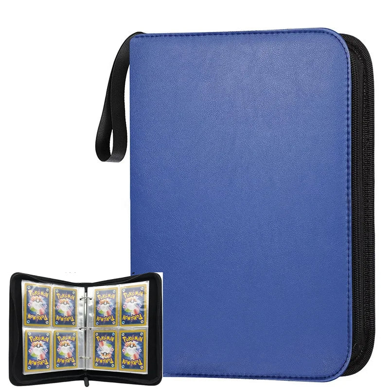 4 Pocket 400 Card Trading Game Card Binder PU Leather Pokemoned Card Holder with Zipper Collection Album for Trading Cards