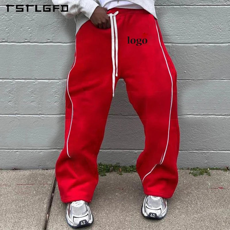 Custom Embroidery Unisex Side Stripe Jogger Trousers Oversized Baggy Wide Sweatpants Track Pants Flare Sweat Pants Men