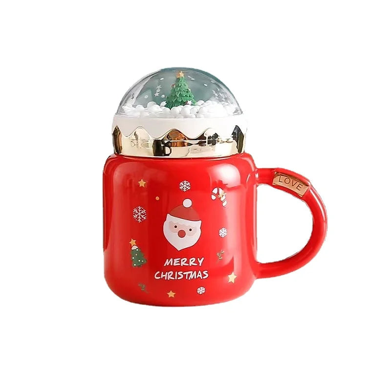 Christmas element  Hot Sell Gift Coffee Water Cups 400ml Red Green Mug with Handle Accept Custom logo