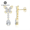 New Style 2.3mm Round Moissanite Earring 14K Gold Filled Women's Weet Butterfly-Style Chain Dangling Drop Earrings for Lady