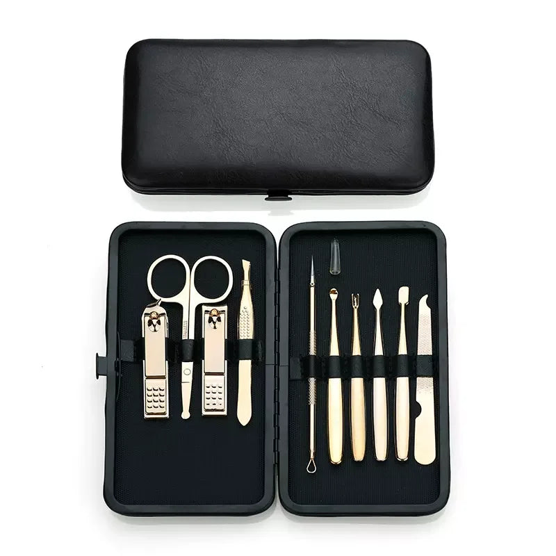 Professional Little Star T1010BK 10pcs Stainless Steel Scissors Nail Care Set Manicure Kit Portable Travel Pedicure Tool