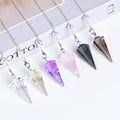 Natural Stones Pendulum for Dowsing Divination 7 Chakra Chain Hexagonal Column Silver-color Cone Pendant Reiki Pendule