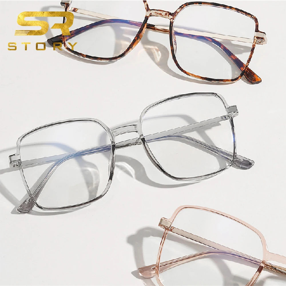 STORY W239 2024 Brand Design 90s Trendy Oversized TR90 Frame Fashion Square Blocking Blue Light Glasses Women Anti-blue Eyewear