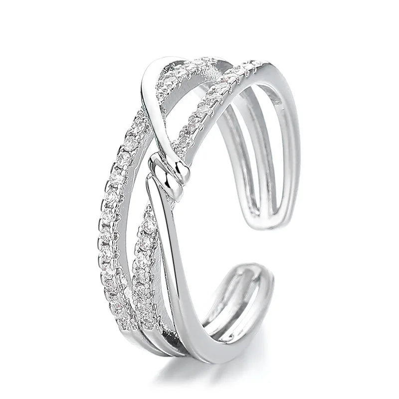 The Korean Version of the Double-layer Line Geometric Hollow Opening Ring Is Suitable for Weddings Gift Giving and Daily Wear