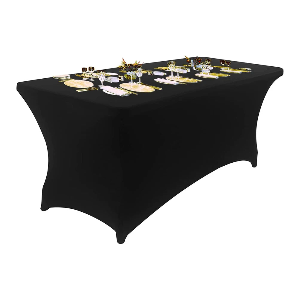 Wholesale Custom logo Tablecloth White Advertising Elastic Rectangle Table Cloth Spandex Table Cloths for Wedding Party