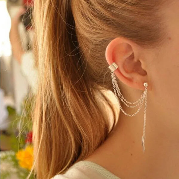 Personality Handmade Elegant Earring New Interlocking Ear Clip Single Leaf Tassel Earrings Aretes De Mujer