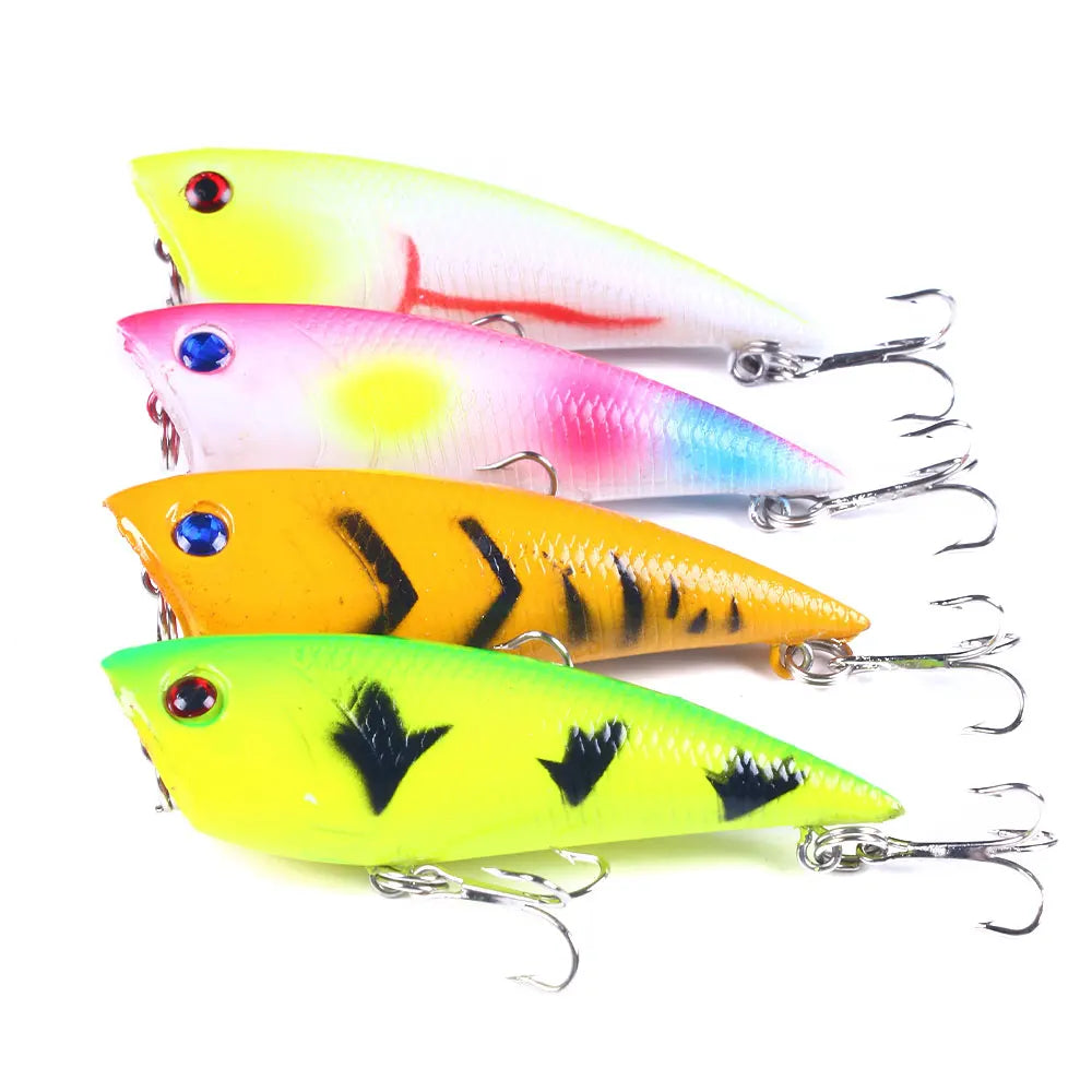 HENGJIA Wholesale 7CM-7.7G-8# Fat Body Fishing Lure Bionic Fishing Popper Bait Floating Topwater Hard Popper with 2 Treble Hook